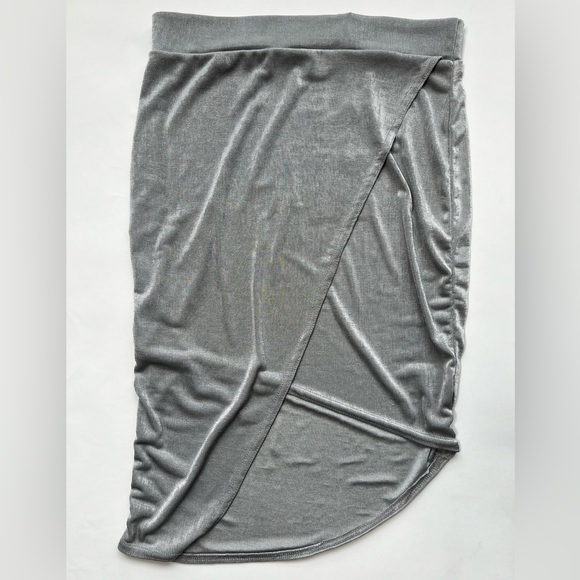 Metallic Silver Wrap Midi Skirt Mini Summer Asymmetrical Slit Dress Sequin Fest - Picture 17 of 17